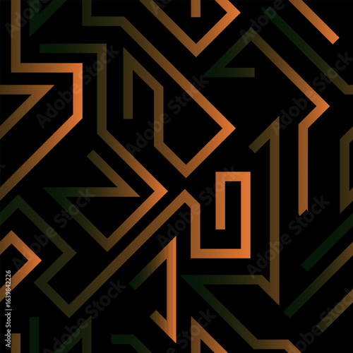 
Seamless pattern, stylish background, modern texture, abstract lines painted in orange gradient, giving volumetric filling of the pattern on a dark background, To create spectacular seamless textures