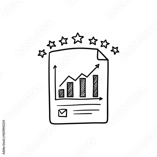 Stars over report sheet symbolizing outstanding performance and success