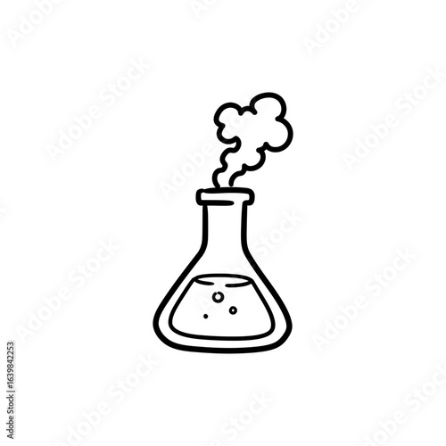 Laboratory Science Beaker Emitting Smoke Trail on White Background