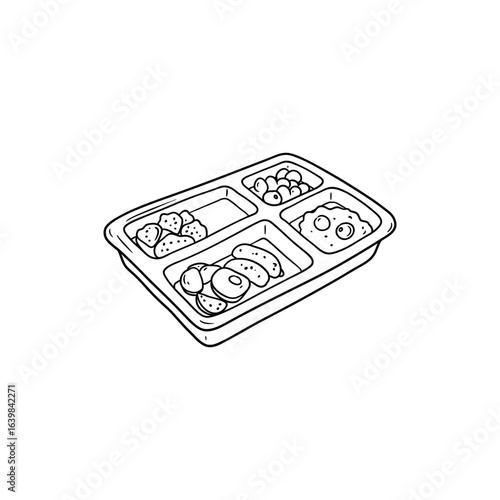 School Lunch Tray with Multiple Food Compartments and Healthy Meal