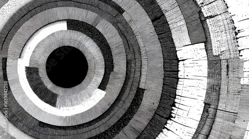 Abstract Concentric Rings in Black and White Contour Line Style