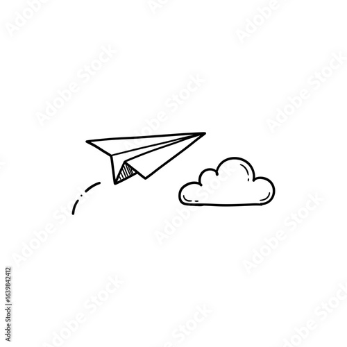 Paper Plane Flying Past Cloud Symbolizing Creativity and Freedom
