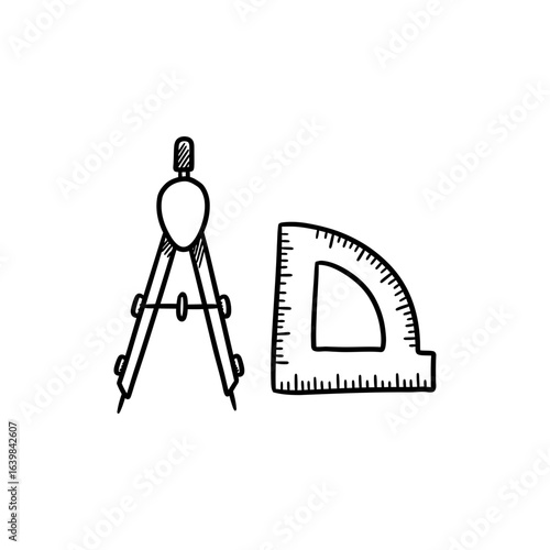 Math Compass and Protractor Tools Used for Geometry and Measurement