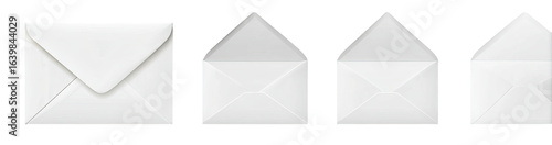 Four white envelopes in various open positions