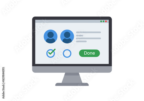 A computer monitor with a survey showing the user survey completion screen