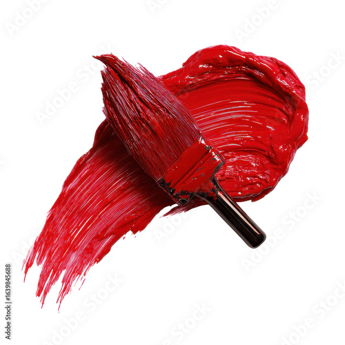 Bright red paint on a brush creating a bold stroke on a surface during an art project