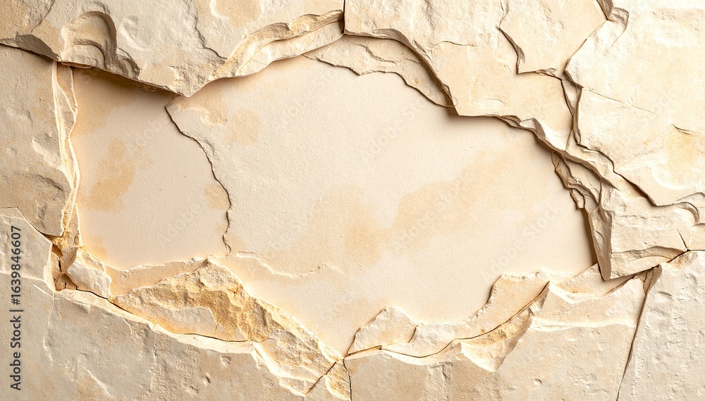 Fototapeta premium A weathered wall displaying prominent cracks and peeling paint, revealing layers of aged texture and color, evoking a sense of time and neglect.