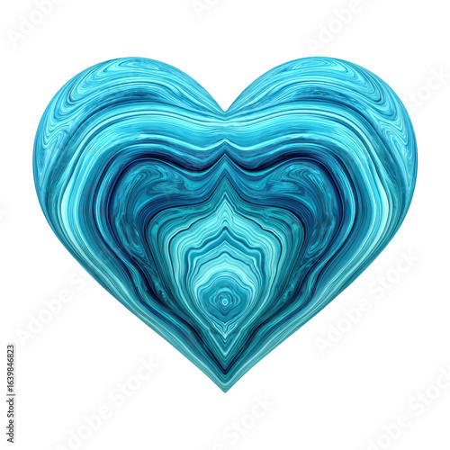 Swirling blue heart shape with layered patterns evokes feelings of calm and tranquility