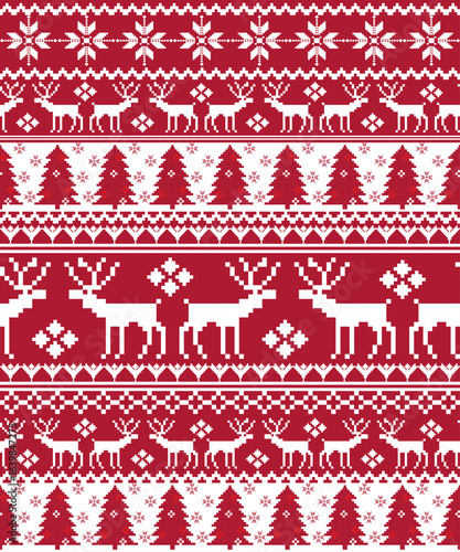 Red and White Christmas Fair Isle Seamless Pattern