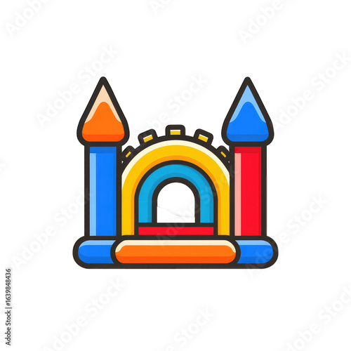 Colorful inflatable bouncy castle icon. 