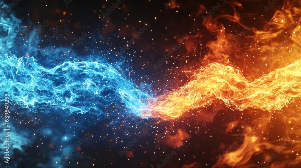 Fototapeta premium Clash of Elements Fire and Ice Abstract Sparkles, contrast , energy
