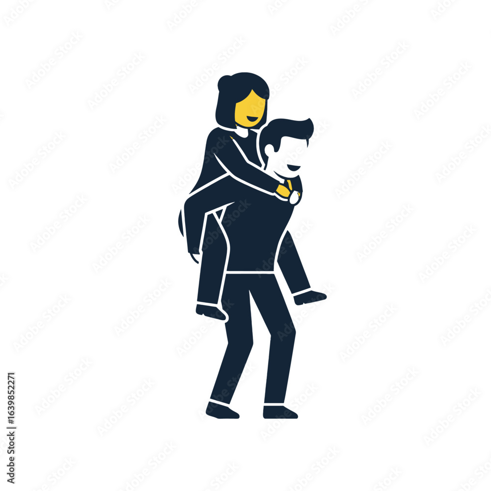 Obraz premium Stylized illustration of a man giving a piggyback ride to a woman, depicting support or fun.