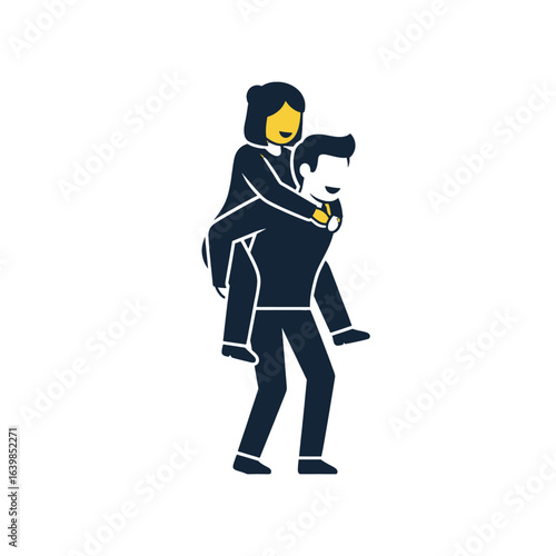 Stylized illustration of a man giving a piggyback ride to a woman, depicting support or fun.