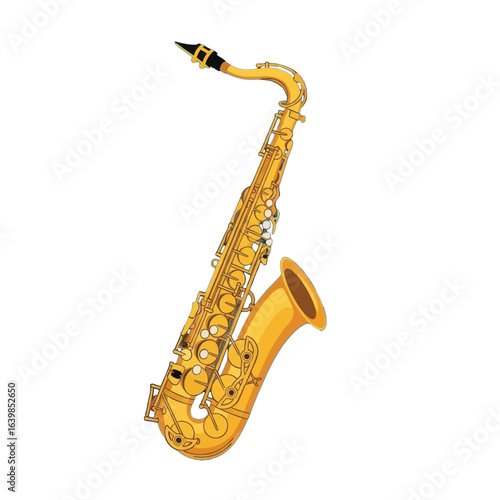 A detailed illustration of a golden saxophone.