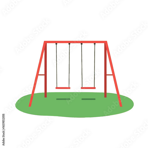 Red Double Swing Set in a Park.