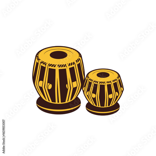 An illustration of a pair of traditional Indian tabla drums, a percussion instrument, isolated on a white background.