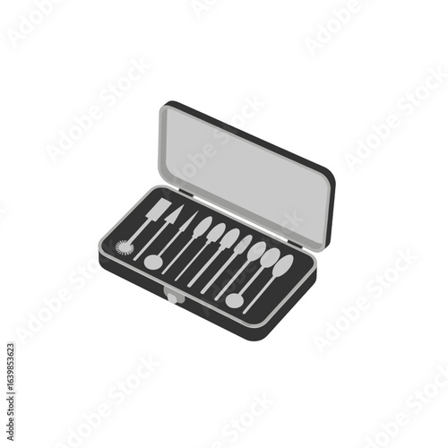 Open black case with a set of manicure and pedicure tools inside.