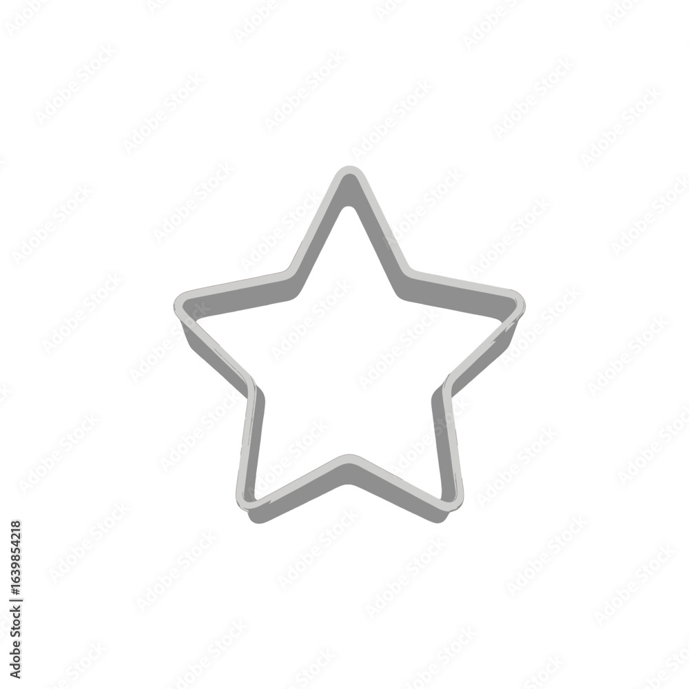 A simple, gray, five-pointed star-shaped cookie cutter isolated on a white background, casting a soft shadow. A simple, gray, five-pointed star-shaped cookie cutter isolated on a white background, casting a soft shadow.