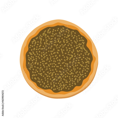 A flat vector illustration of a traditional Middle Eastern Manakish flatbread with a savory za'atar topping.
