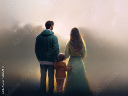 家族三人の後ろ姿