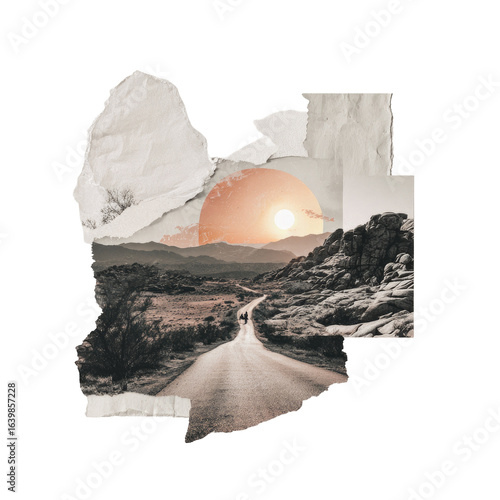 Torn paper collage of a scenic road