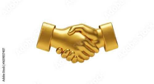 3D vector icon of a golden handshake statue, plain white background