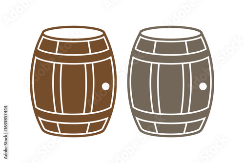 Two Wooden Barrels in Brown and Gray Silhouette Style