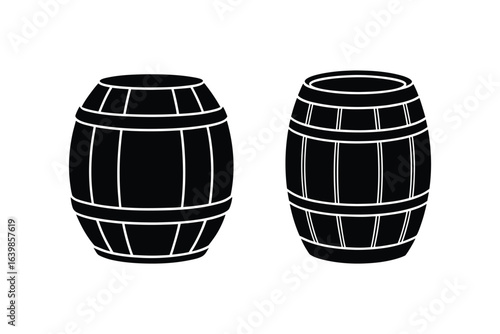 Two Wooden Barrels Illustration in Black and White Silhouette