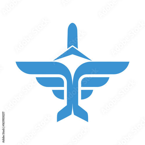 Stylized Blue Airplane Logo with Abstract Wings and Tail.
