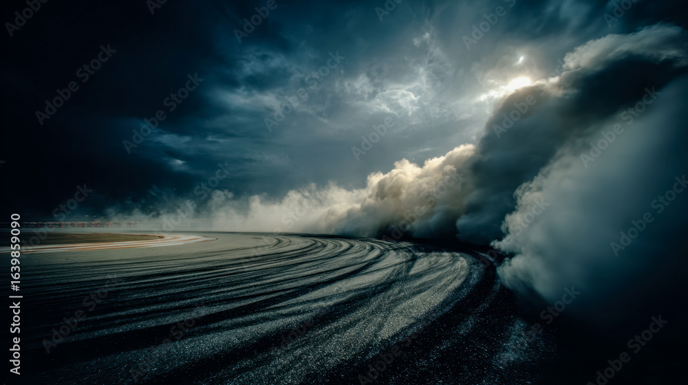 Dramatic view of a stormy sky over a rugged coastal landscape Dramatic view of a stormy sky over a rugged coastal landscape