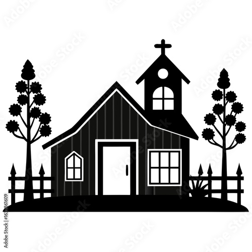 Minimalist black and white church illustration