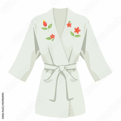 Soft bathrobe with floral embroidery in light pastel colors  