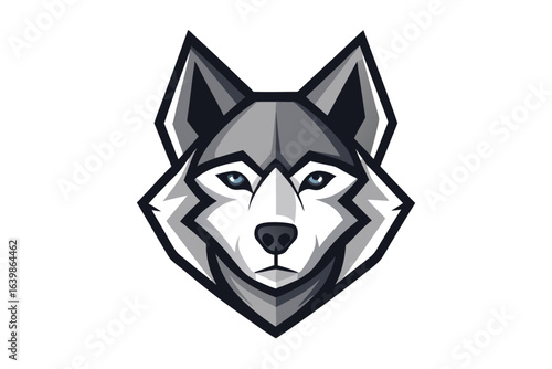 Detailed Husky Head with Striking Blue Eyes on White Backdrop