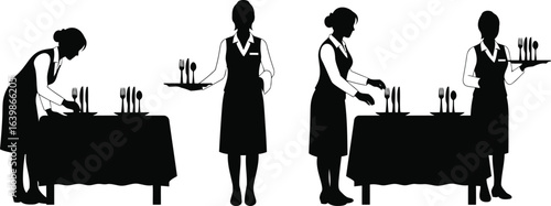 Cutlery Arranging Silhouette Icon Vector Set - restaurant service and hospitality