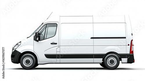 White Delivery Van on Isolated White Background for Commercial Use