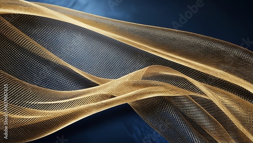 A midnight blue background overlaid with a flowing gold mesh gradient, creating a luxurious woven texture that suggests wealth and exclusivity.