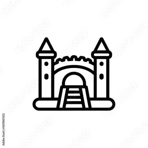 Outline icon of a castle-shaped inflatable bounce house