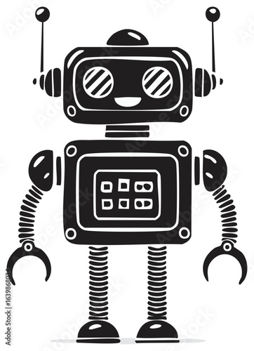 Whimsical Cartoon Robot Character with Antennae and Spring Limbs on White