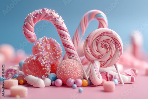 Wallpaper Mural A bright collection of lollipops, candy canes, and various colorful candies scattered together, creating a vibrant and sweet scene. Torontodigital.ca