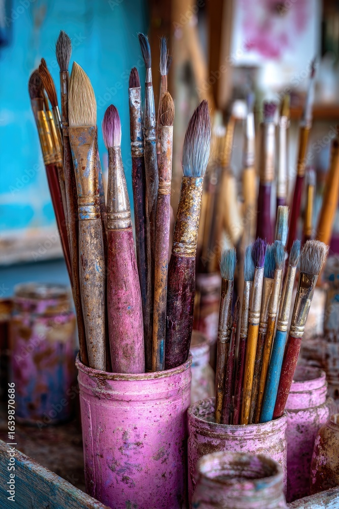 Fototapeta premium Paintbrushes in a studio