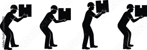 Box Lifting Silhouette Icon Vector Set - careful handling and transport