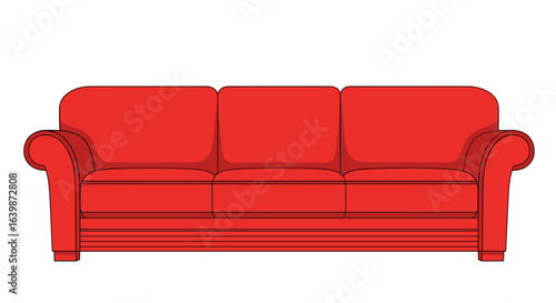 A comfortable modern three seater red sofa with plush cushions and rolled arms perfect for living room decor and relaxation