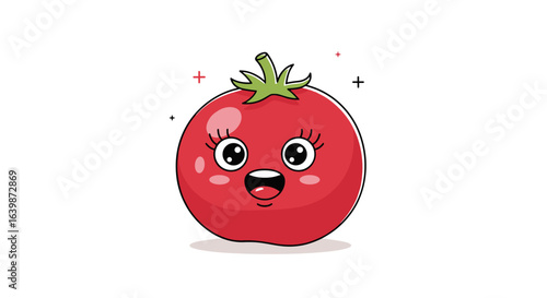 Cute cartoon tomato character with big eyes and happy smile illustration
