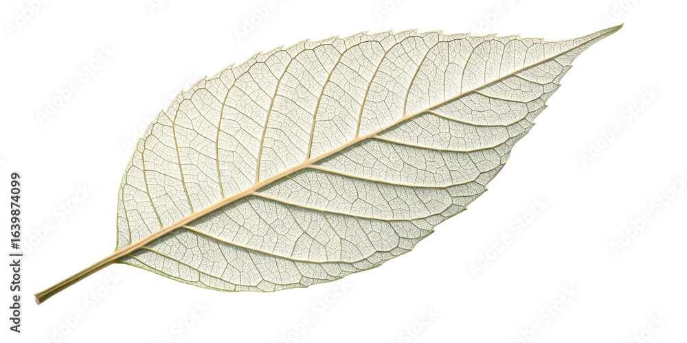 Obraz premium Single Delicate Leaf Vein Structure, Isolated on Transparent Background, Botany, Nature, Leaf Anatomy, Plant, Botanical, Foliage