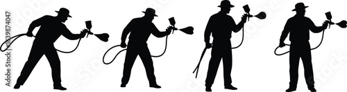 Artist Painting with Spray Gun Silhouette Icon Vector Set - Creative Work and Art