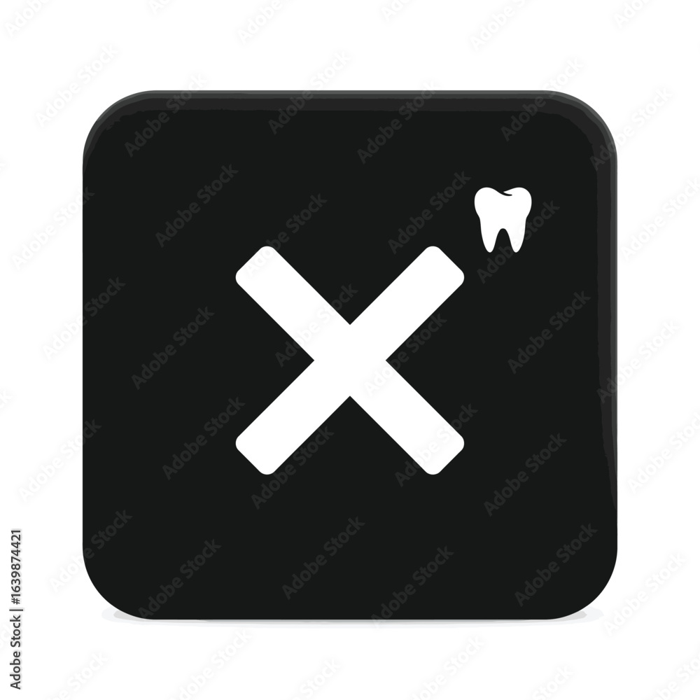 Obraz premium Black square icon with a white x and a small tooth symbol