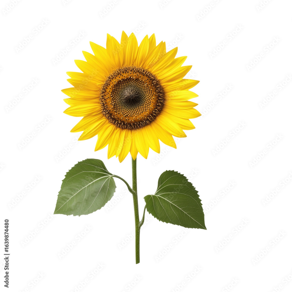 Fototapeta premium Bright sunflower with vibrant yellow petals and dark center, symbolizing warmth and positivity