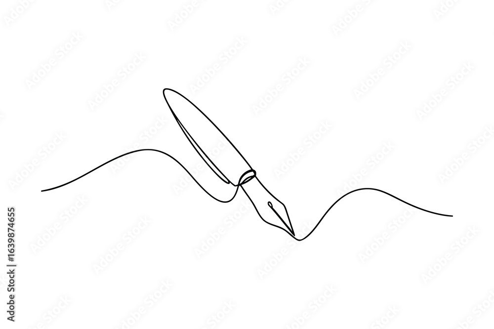 Obraz premium Minimalist continuous line drawing a fountain pen writing a wavy line vector