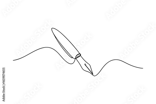 Minimalist continuous line drawing a fountain pen writing a wavy line vector