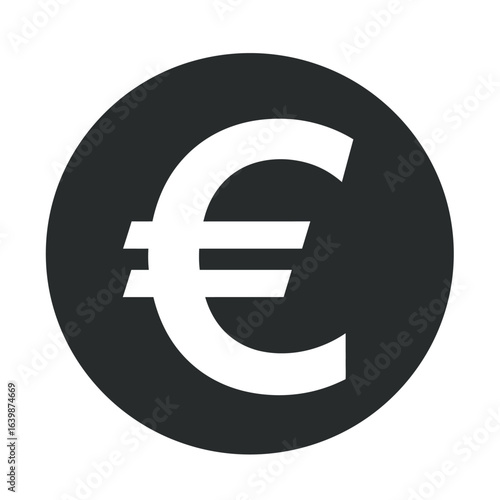 Simple white euro symbol on a dark gray circle background